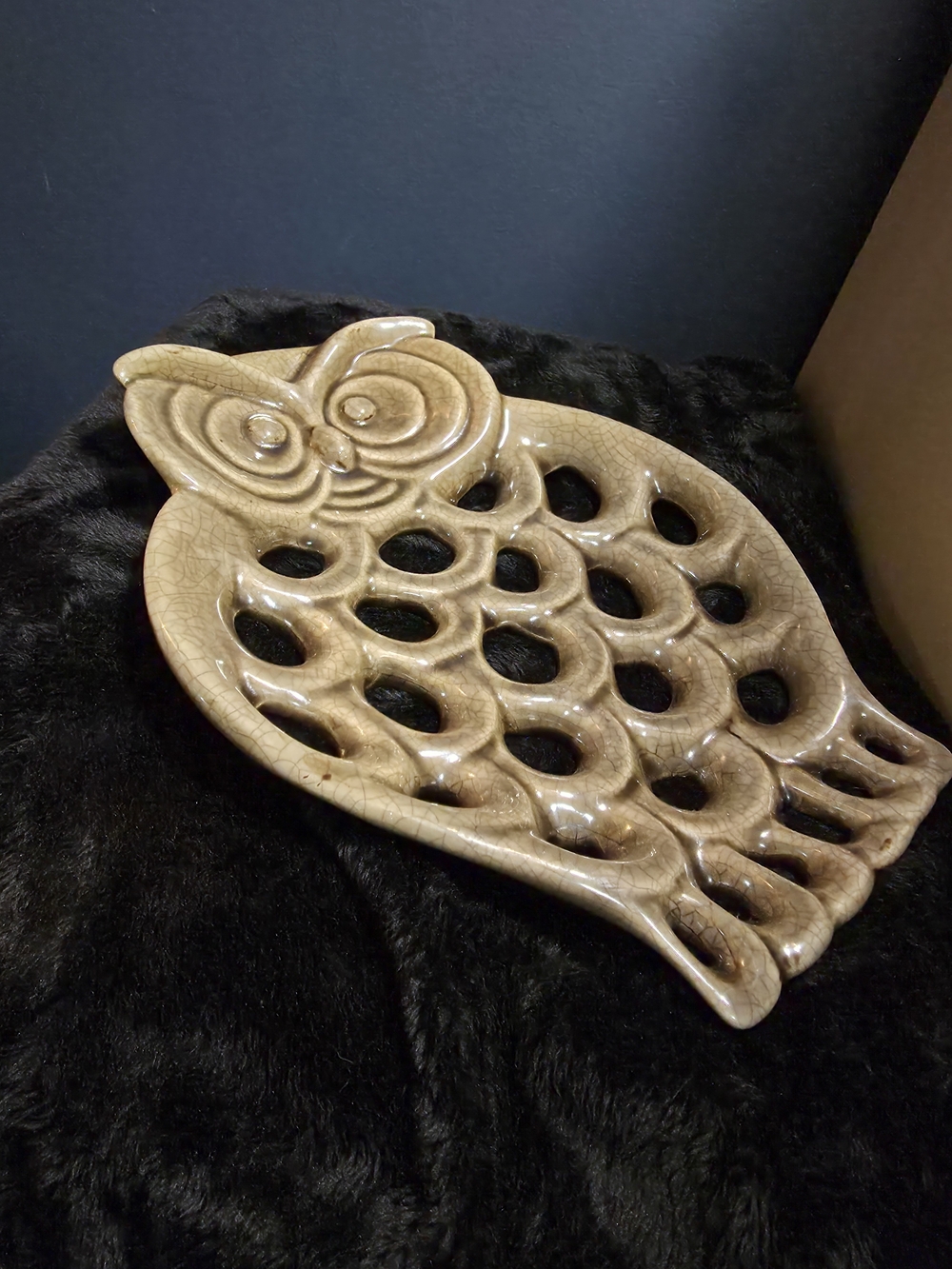 Large Ceramic Owl Platter Bowl 13.5x10 Sturdy